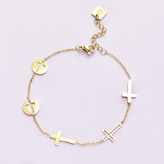 Steel Cross Bracelet Gold Plated