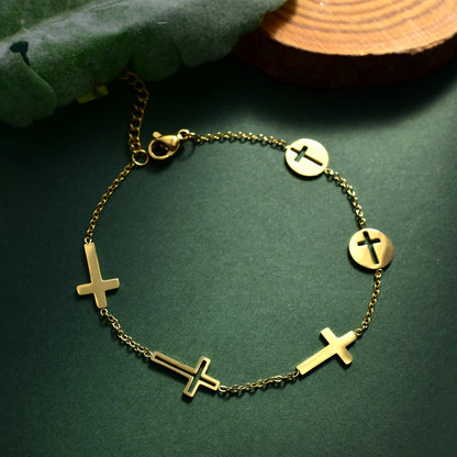 Steel Cross Bracelet Gold Plated