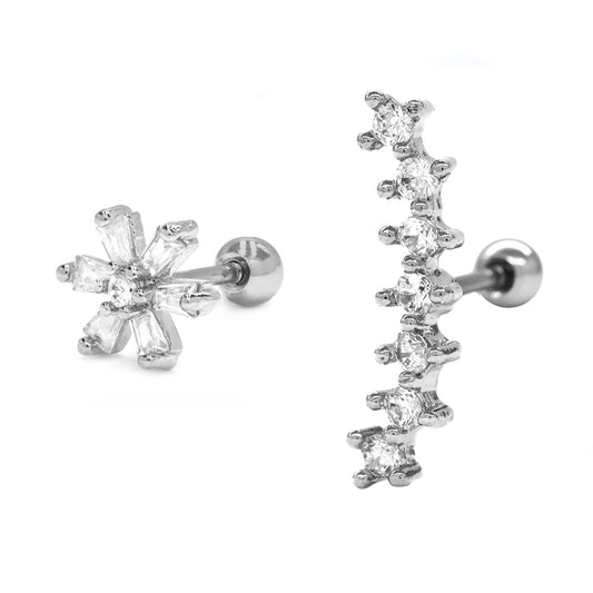 Curved Piercing and Cubic Zirocnia Flower Piercing