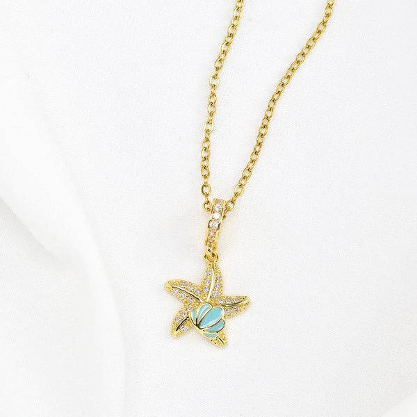 Cubic Zirconia & Enamel Starfish Necklace