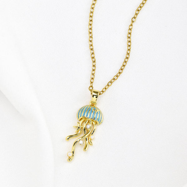 Blue Enamel Jellyfish Necklace