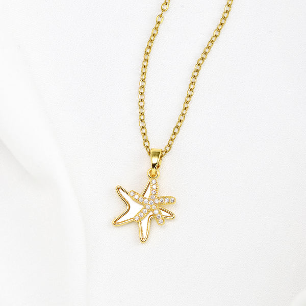 Cubic Zirconia & Shell Double Starfish Necklace