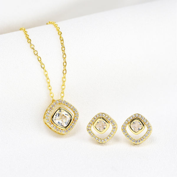 Cubic Zirconia Cushion Cut Necklace and Earring Set