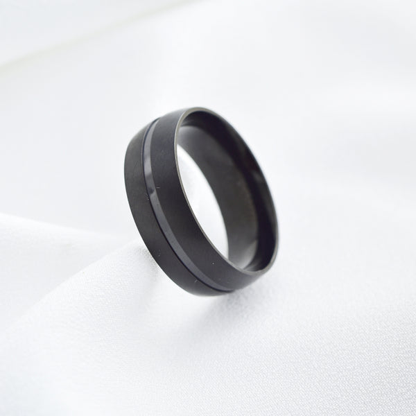 Stainless Steel Matte Black Ring with Center Groove