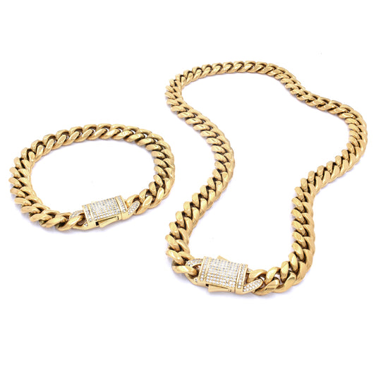 Stainless steel cuban chain and bracelet set