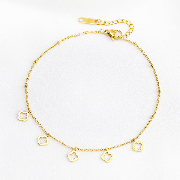 Waterproof Stainless Steel Clover Charm Anklet