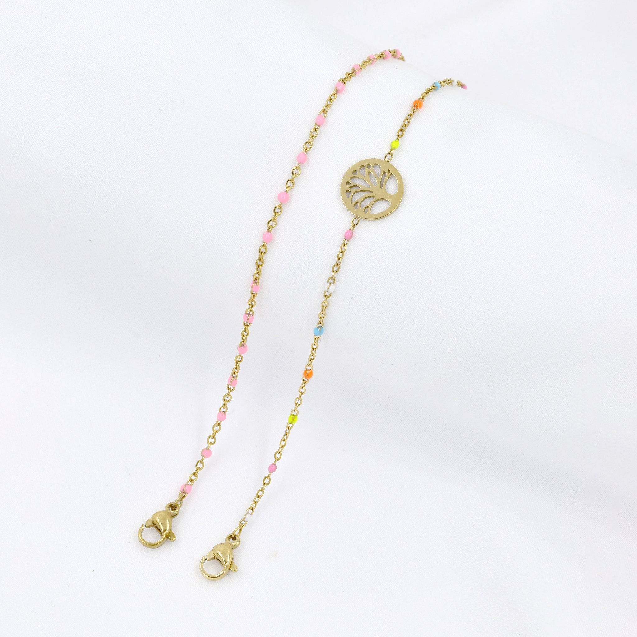 Stainless Steel Gold Plated Colour Bead Tree of Life Beaded Bracelet ...