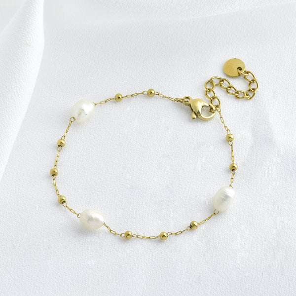 Stainless Steel Pearl and Bead Chain Bracelet