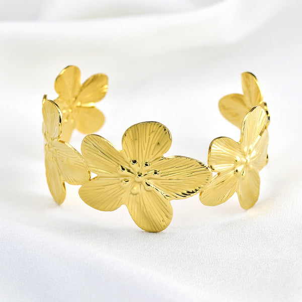 Waterproof Stainless Steel Gold Blossom Bangle