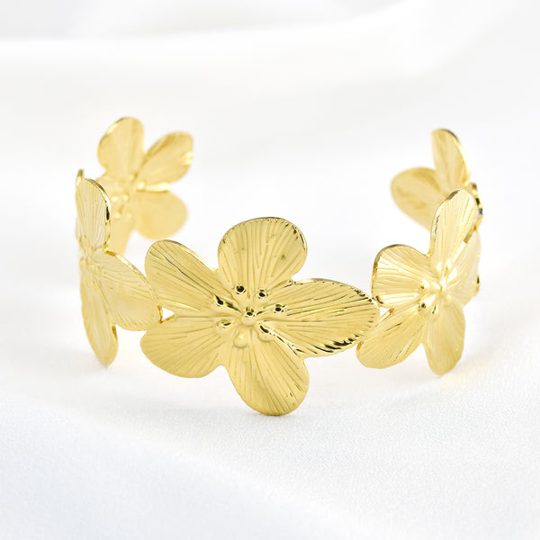 Waterproof Stainless Steel Gold Blossom Bangle