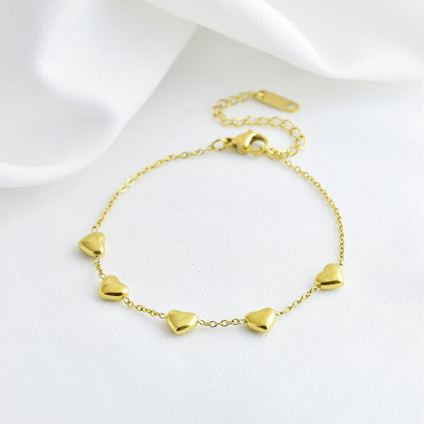 Stainless Steel Gold-Tone Puffy Heart Bracelet