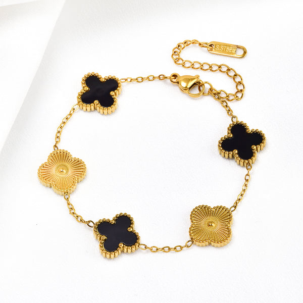 Waterproof Stainless Steel Textured Clover Charm Bracelet