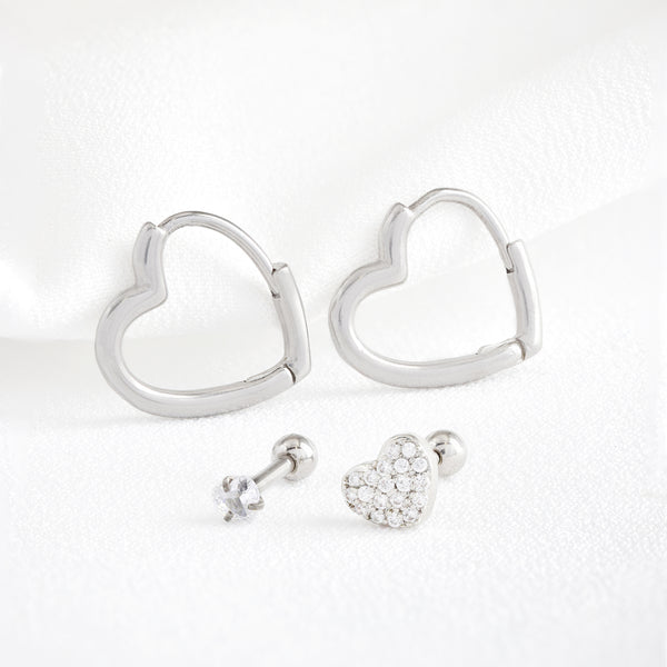 Stainless Steel Heart Sleepers & Piercings 3 Pack