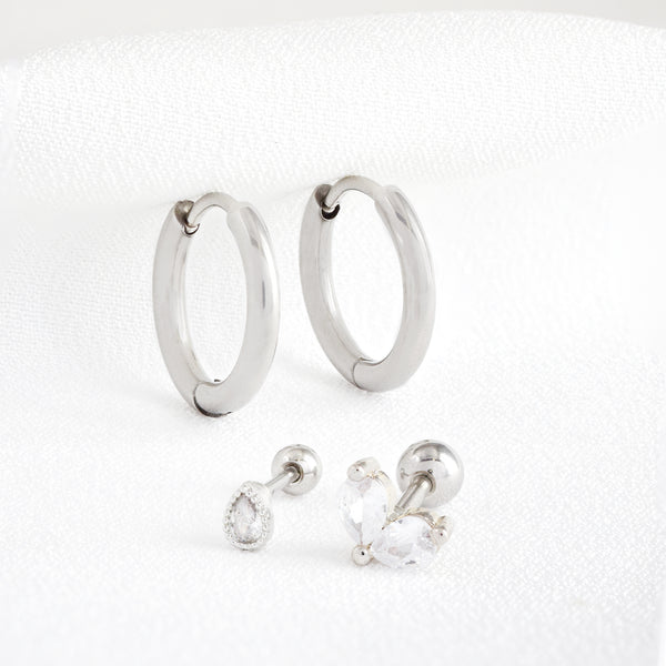 Stainless Steel Sleepers, Teardrop & Half Wing Piercing 3 Pack