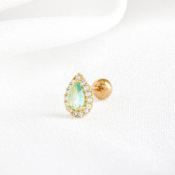 Stainless Steel Aqua Cubic Zirconia Teardrop Piercing