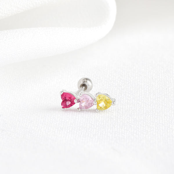 Stainless Steel Multi Colour Cubic Zirconia Heart Piercing