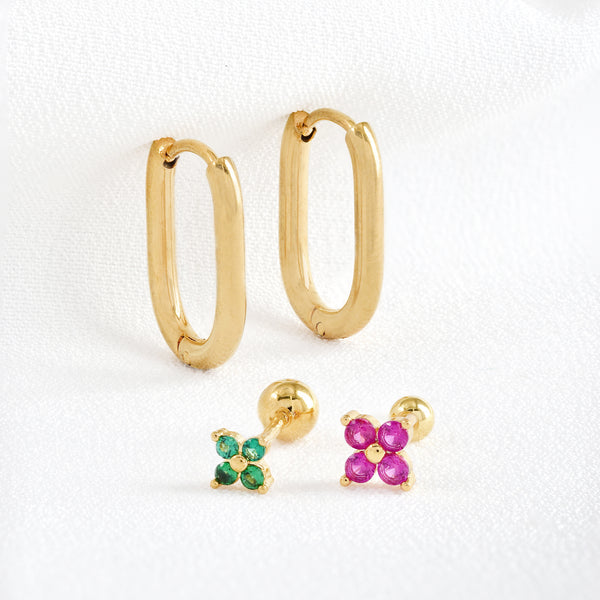 Stainless Steel Sleepers & Colour Flower Piercing 3 Pack