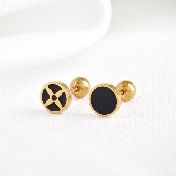 Stainless Steel Gold & Black Disc Cartilage Piercing 2 Pack