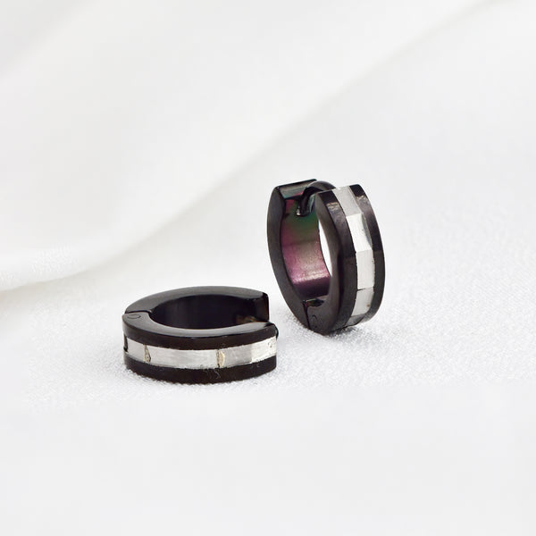 Stainless Steel 13mm Centered Stripe Detail Huggie Earrings