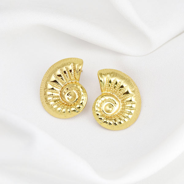 Waterproof Stainless Steel Gold-Tone Shell Stud Earrings