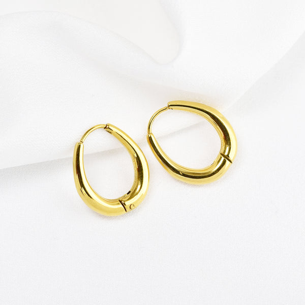 Waterproof 19mm Stainless Steel Oval Hoop Earrings