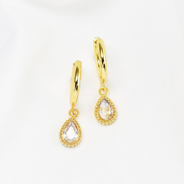 Waterproof Steel Cubic Zirconia Teardrop Drop Earrings