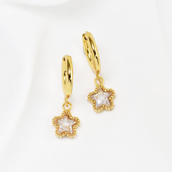Waterproof Steel Cubic Zirconia Star Drop Earrings