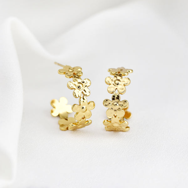 Waterproof Stainless Steel Flower Hoop Earrings