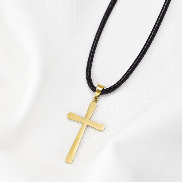 Stainless Steel Cross & Black Cord Necklace