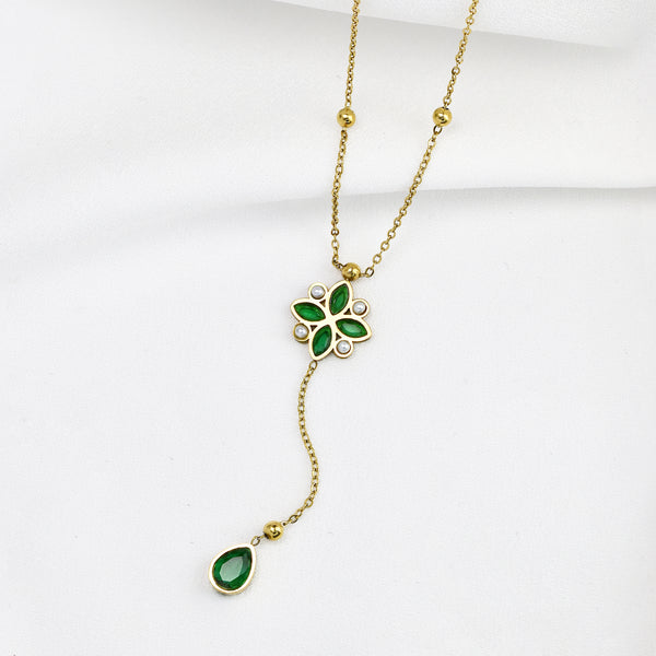 Waterproof Stainless Steel Crystal Flower Drop Necklace