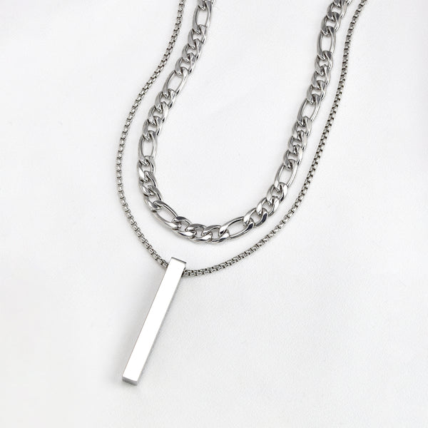Stainless Steel Layered Chain and Bar Necklace Set