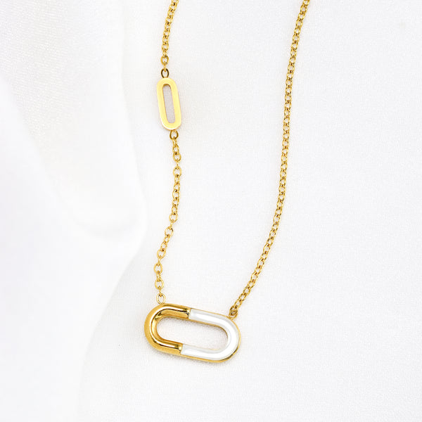 Waterproof Stainless Steel Oval Charm Necklace