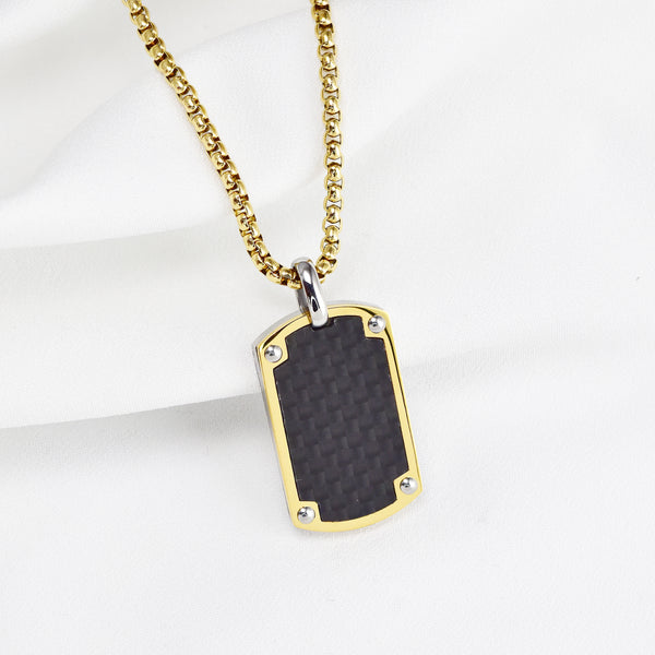 Stainless Steel Carbon-Effect Dog Tag Necklace