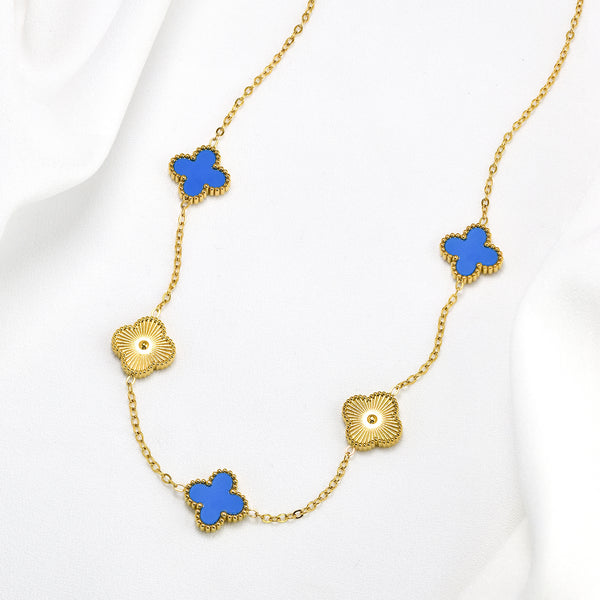 Waterproof Stainless Steel Colour Enamel Clover Necklace