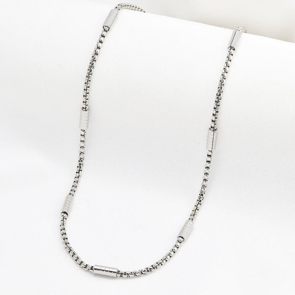 Stainless Steel Cylinder Accent Box Chain Necklace