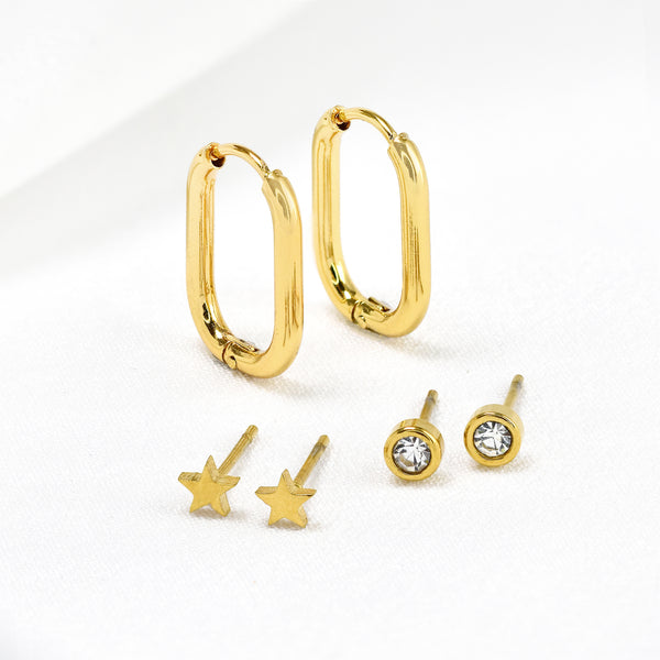 Waterproof Stainless Steel Huggie & Stud Earring Pack