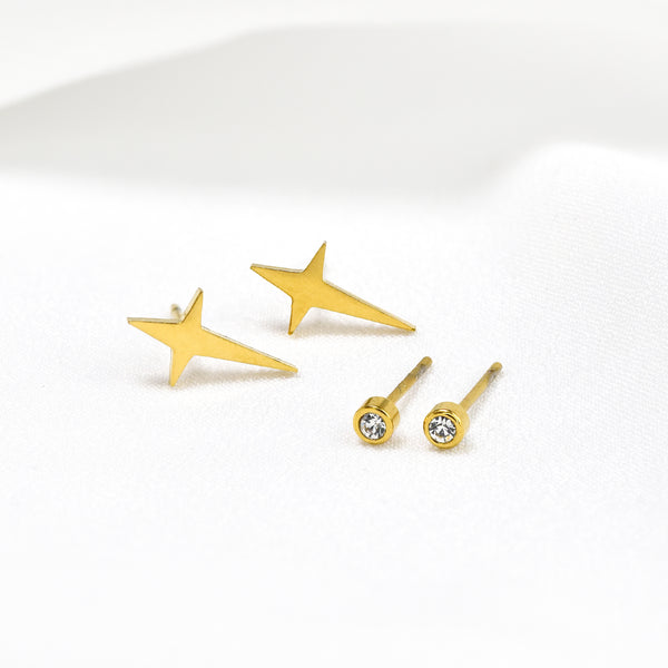 Waterproof Stainless Steel Star & CZ Stud Pack