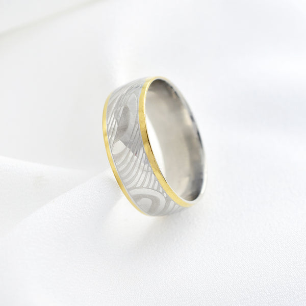 Stainless Steel Wave Pattern Ring with Gold Edges