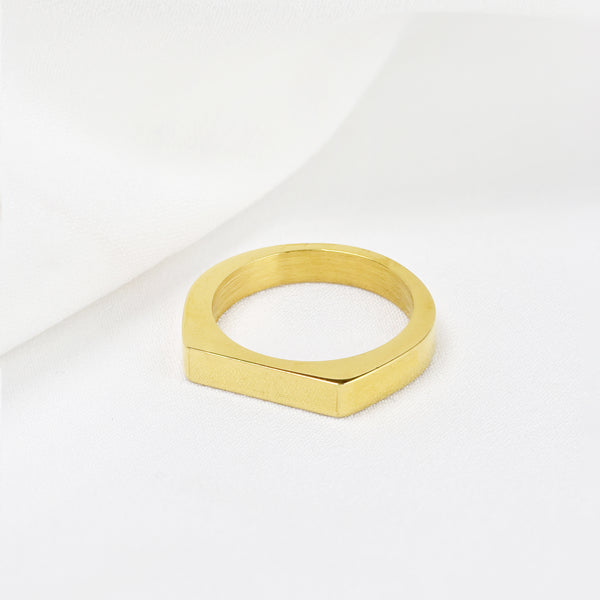 Waterproof Stainless Steel Flat Signet Band Ring