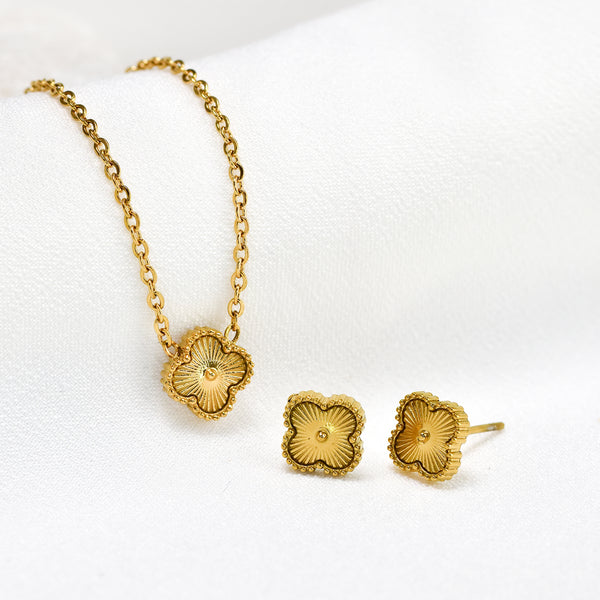 Waterproof Stainless Steel Clover Necklace and Earring Set