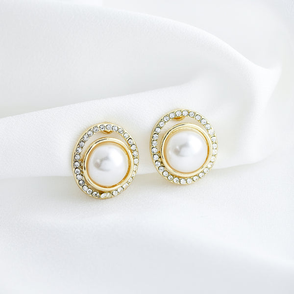 Pearl with Crystal Halo Clip-On Earrings