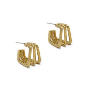 Gold 3 bar geometric hoop earring