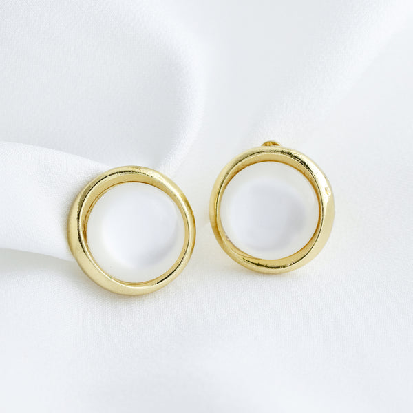 Minimalist White and Gold Clip-On Earrings
